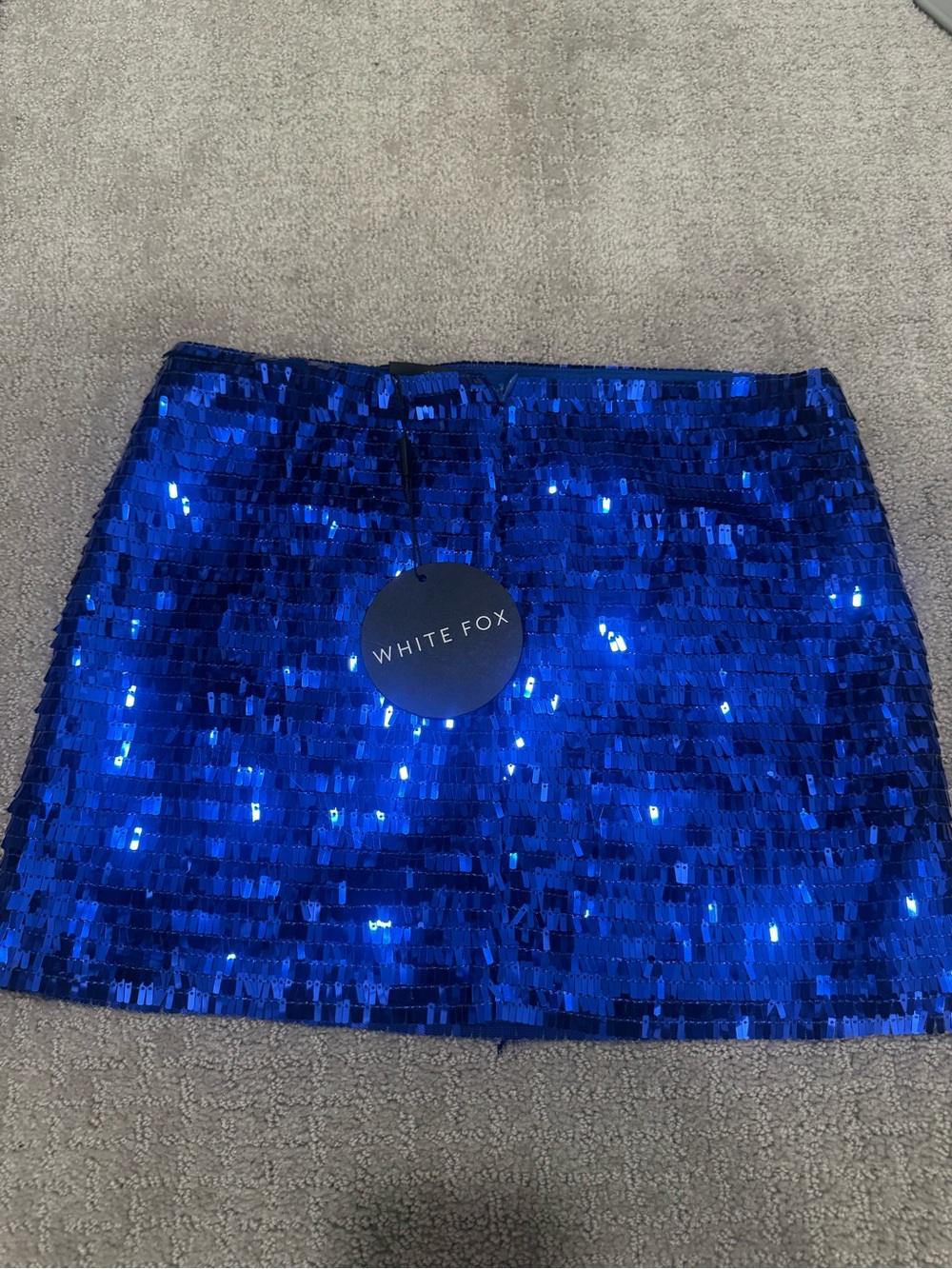 White Fox Boutique Blue Sequin Mini Skirt